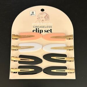 8 Creaseless Hair Clips Set - Pink, White & Black